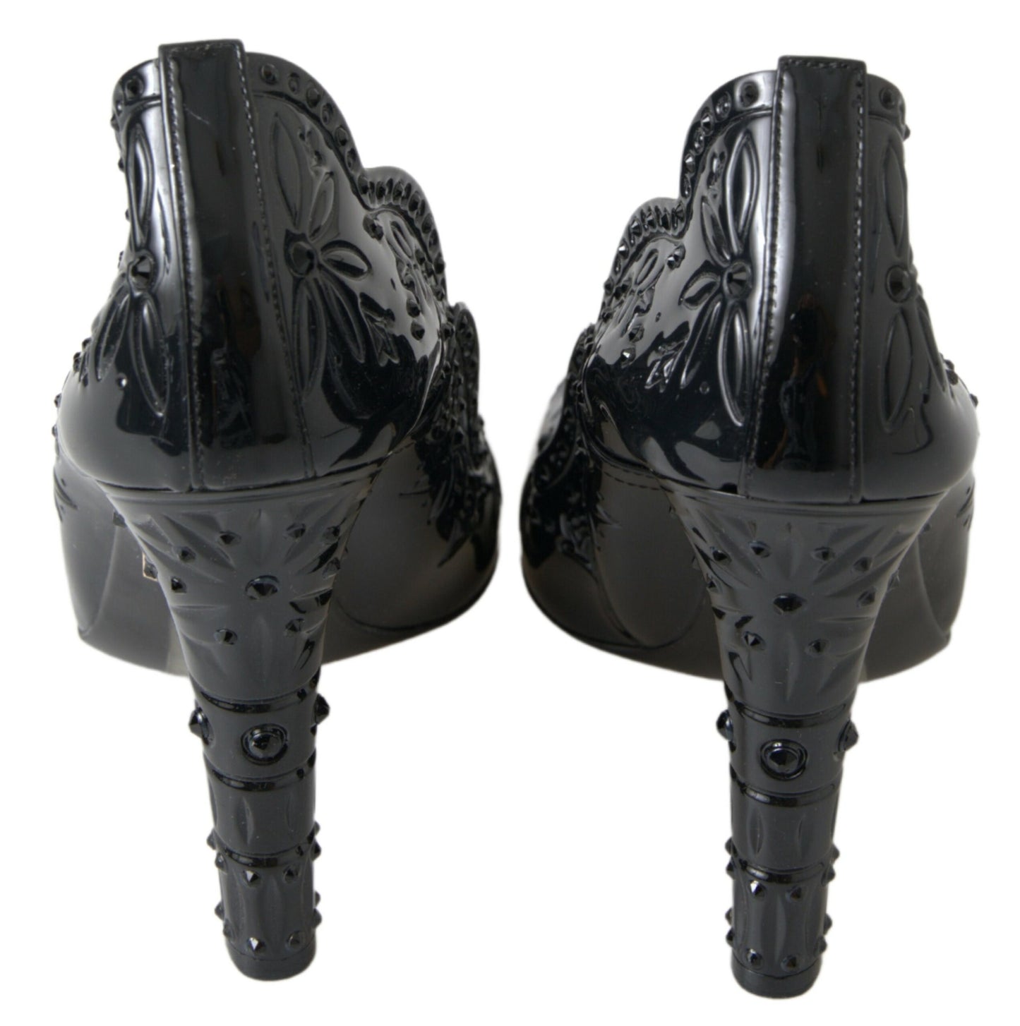 Dolce &amp; Gabbana Schwarze CINDERELLA-Absatzschuhe mit Blumen- und Kristallverzierung