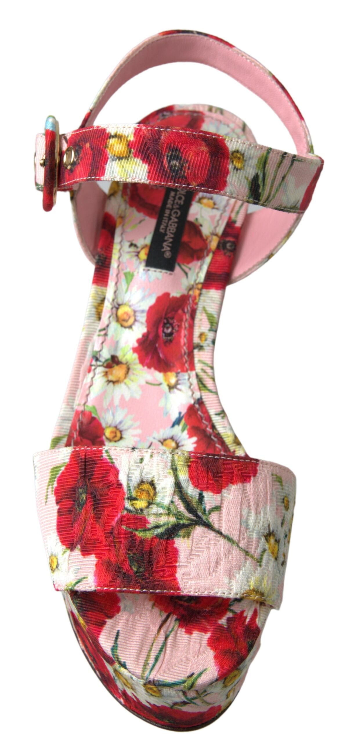 Dolce &amp; Gabbana – Sandalen mit Keilabsatz und Knöchelriemen in mehrfarbigem Blumenmuster