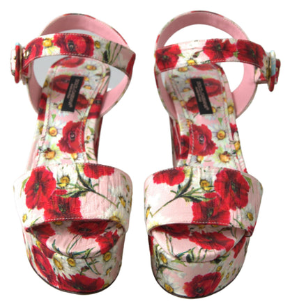 Dolce &amp; Gabbana – Sandalen mit Keilabsatz und Knöchelriemen in mehrfarbigem Blumenmuster