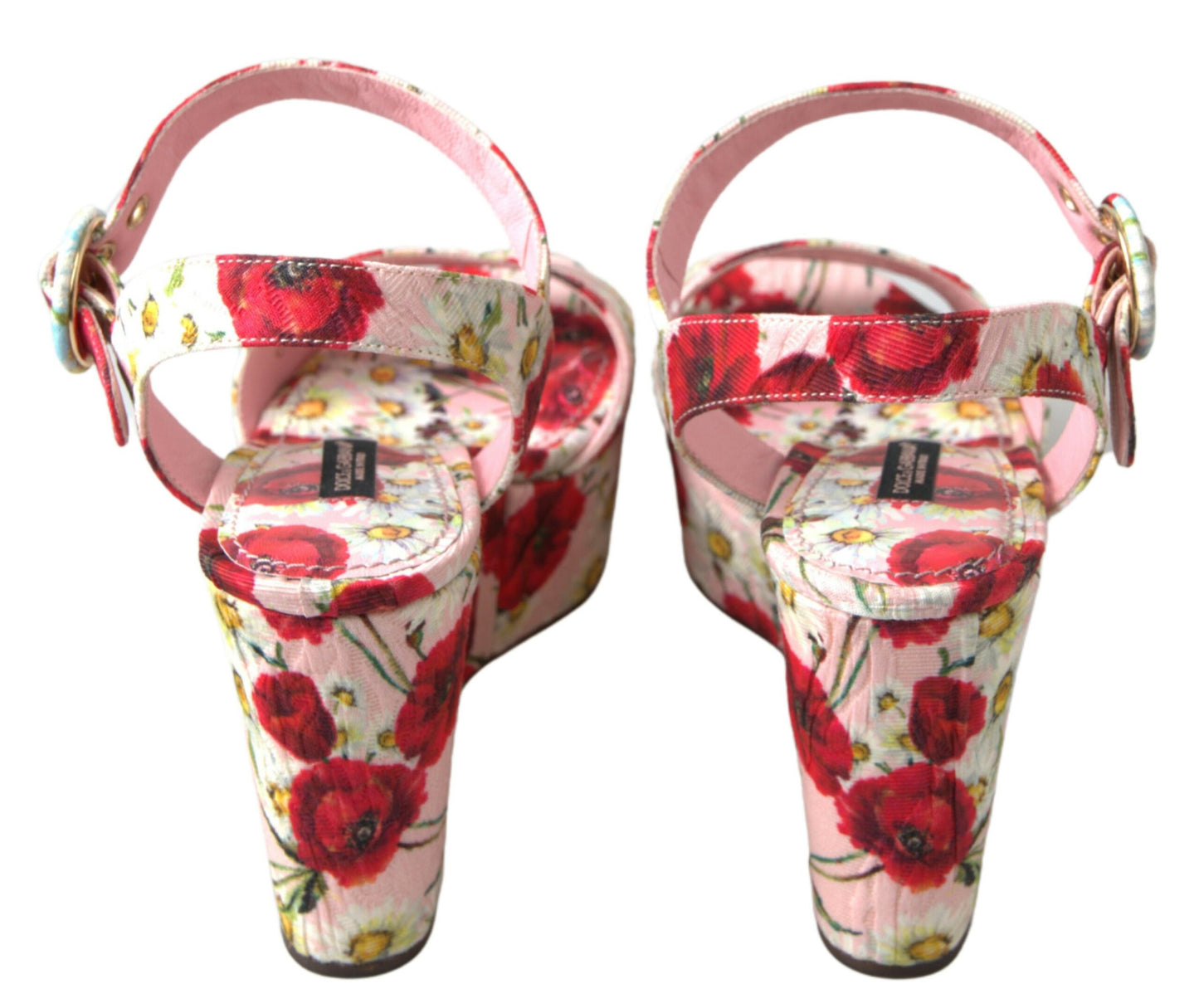 Dolce &amp; Gabbana – Sandalen mit Keilabsatz und Knöchelriemen in mehrfarbigem Blumenmuster