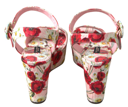 Dolce &amp; Gabbana – Sandalen mit Keilabsatz und Knöchelriemen in mehrfarbigem Blumenmuster