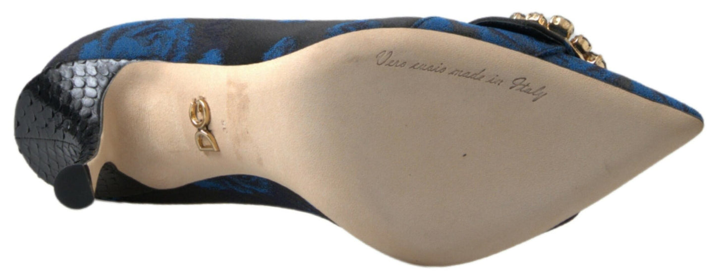 Dolce &amp; Gabbana Blaue Pumps mit Blumenmuster und Kristallen