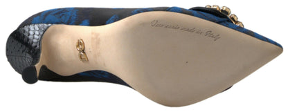 Dolce &amp; Gabbana Blaue Pumps mit Blumenmuster und Kristallen