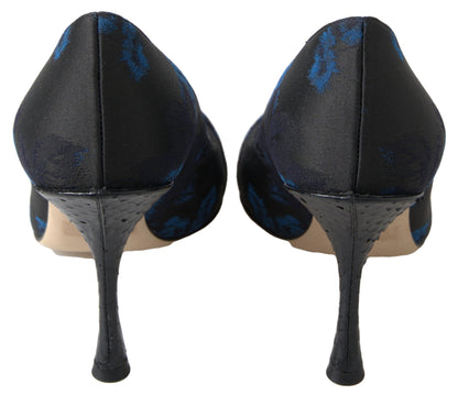 Dolce &amp; Gabbana Blaue Pumps mit Blumenmuster und Kristallen