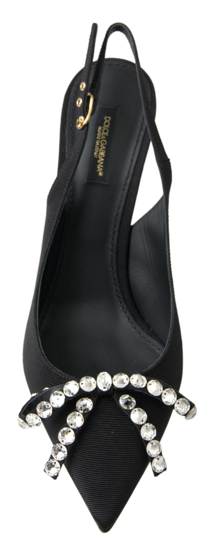 Dolce &amp; Gabbana – Schwarze Schuhe mit Slingback-Absatz und Kristallverzierung
