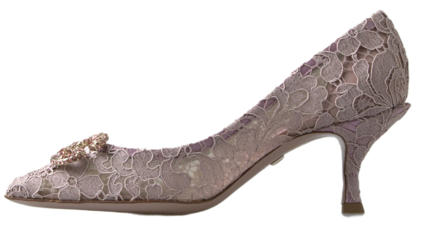 Dolce &amp; Gabbana – Pumps mit Blumenspitze und Kristallen in Rosa