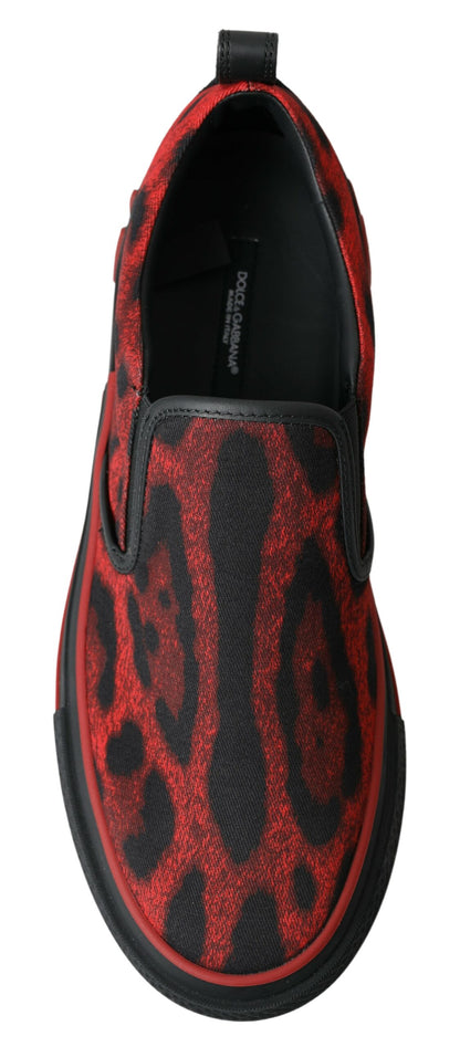 Dolce &amp; Gabbana Rot Schwarz Leopard Loafers Sneakers Schuhe