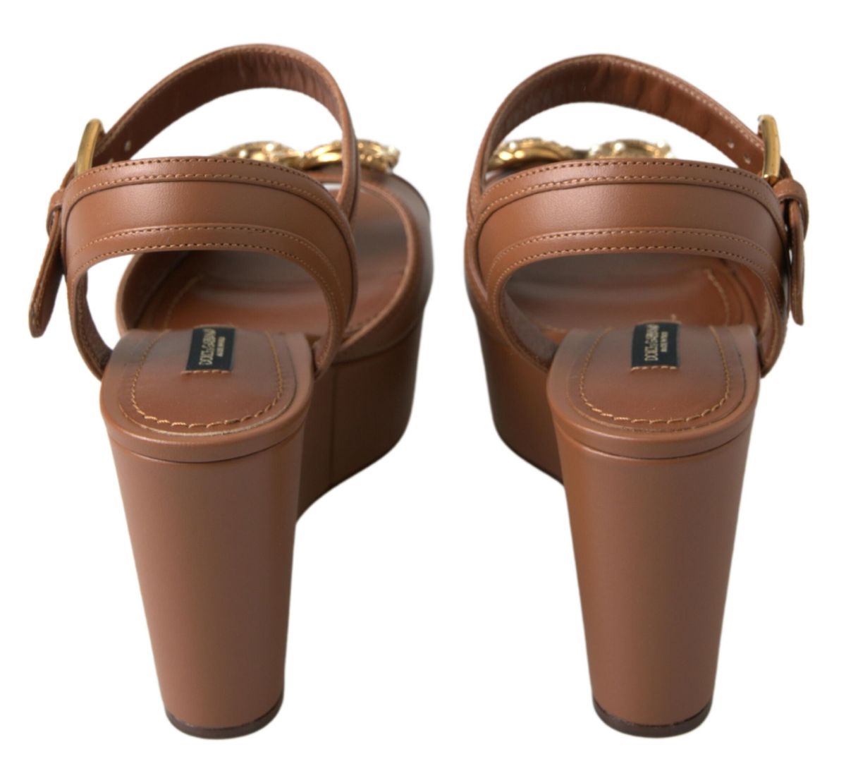 Dolce &amp; Gabbana Braune Leder AMORE Keilsandalen Schuhe