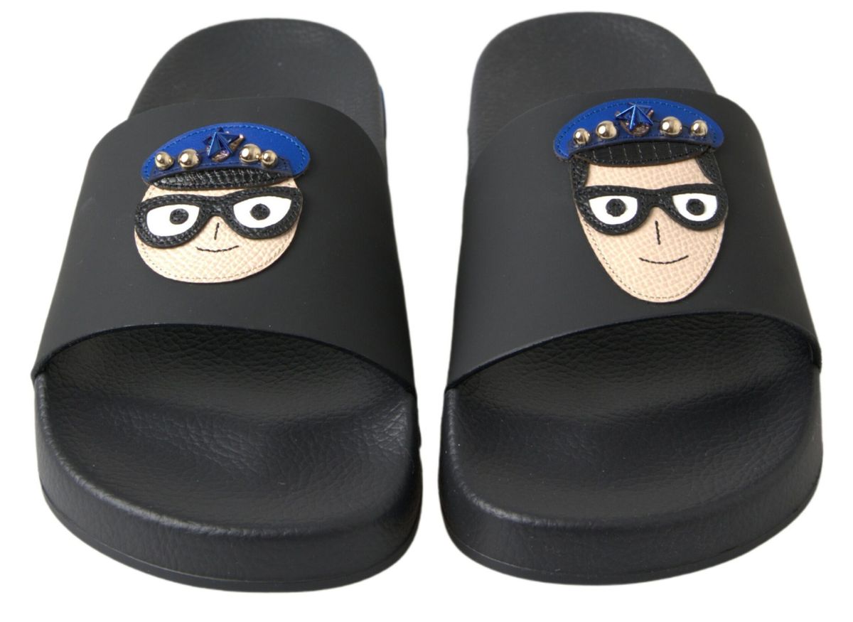 Dolce &amp; Gabbana Schwarze Slides Sandalen Strand Saint Barth Schuhe