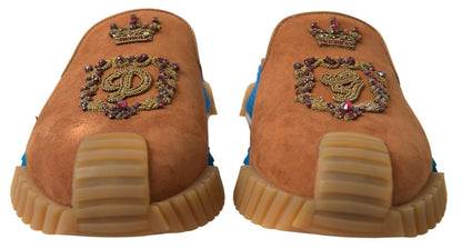 Dolce &amp; Gabbana – NS1 – Slides-Sandalen aus braunem Wildleder mit Kronenlogo