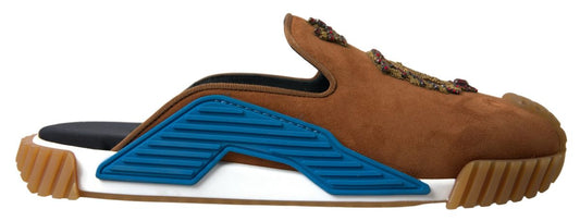 Dolce &amp; Gabbana – NS1 – Slides-Sandalen aus braunem Wildleder mit Kronenlogo