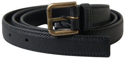 Dolce &amp; Gabbana Black Leather Gold Metal Buckle Men Belt