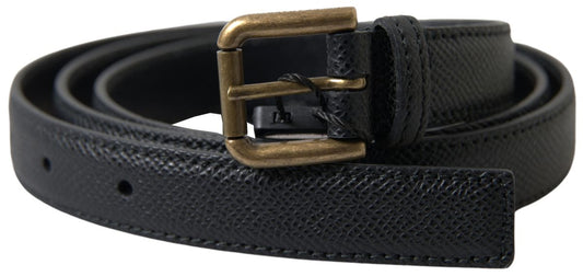 Dolce &amp; Gabbana Black Leather Gold Metal Buckle Men Belt