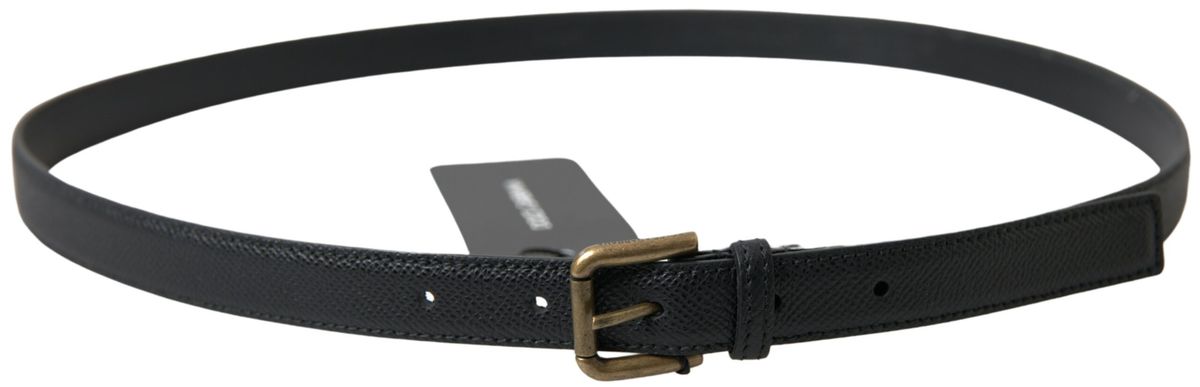 Dolce &amp; Gabbana Black Leather Gold Metal Buckle Men Belt