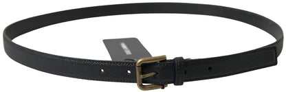 Dolce &amp; Gabbana Black Leather Gold Metal Buckle Men Belt