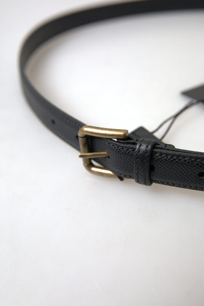 Dolce &amp; Gabbana Black Leather Gold Metal Buckle Men Belt