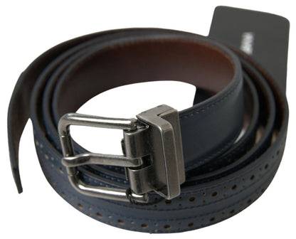 Dolce &amp; Gabbana Blue Leather Perforated Metal Buckle Belt