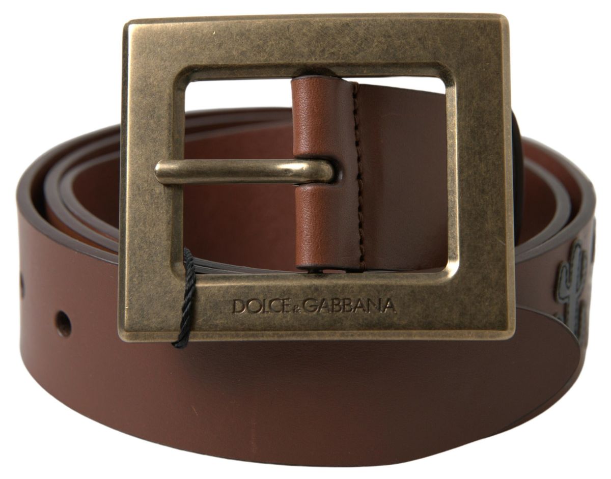 Dolce &amp; Gabbana Brown Leather #DGFAMLY Square Buckle Belt
