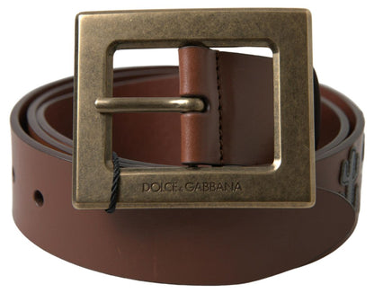 Dolce &amp; Gabbana Brown Leather #DGFAMLY Square Buckle Belt