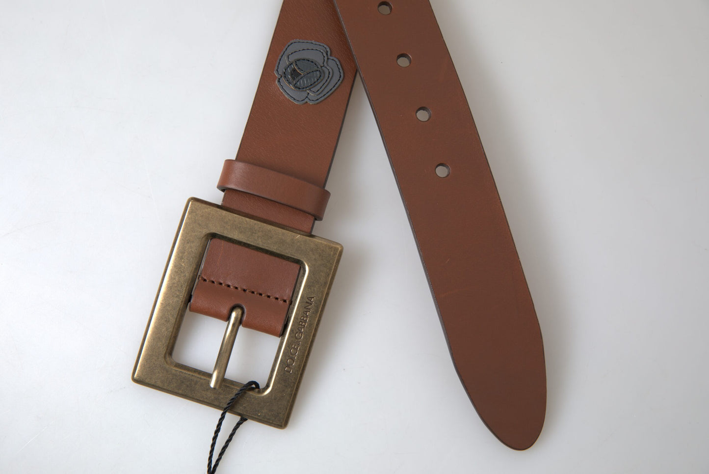 Dolce &amp; Gabbana Brown Leather #DGFAMLY Square Buckle Belt