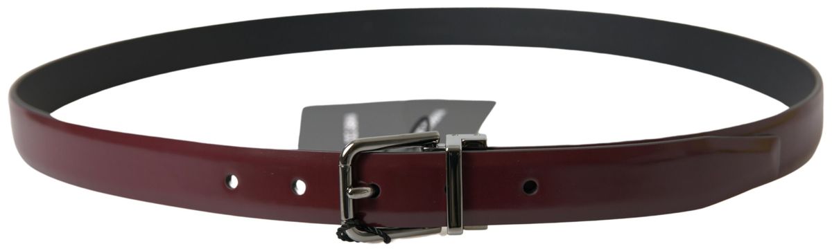 Dolce &amp; Gabbana Bordeaux Leather Silver Metal Buckle Belt