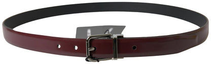 Dolce &amp; Gabbana Bordeaux Leather Silver Metal Buckle Belt