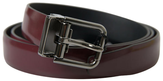 Dolce &amp; Gabbana Bordeaux Leather Silver Metal Buckle Belt