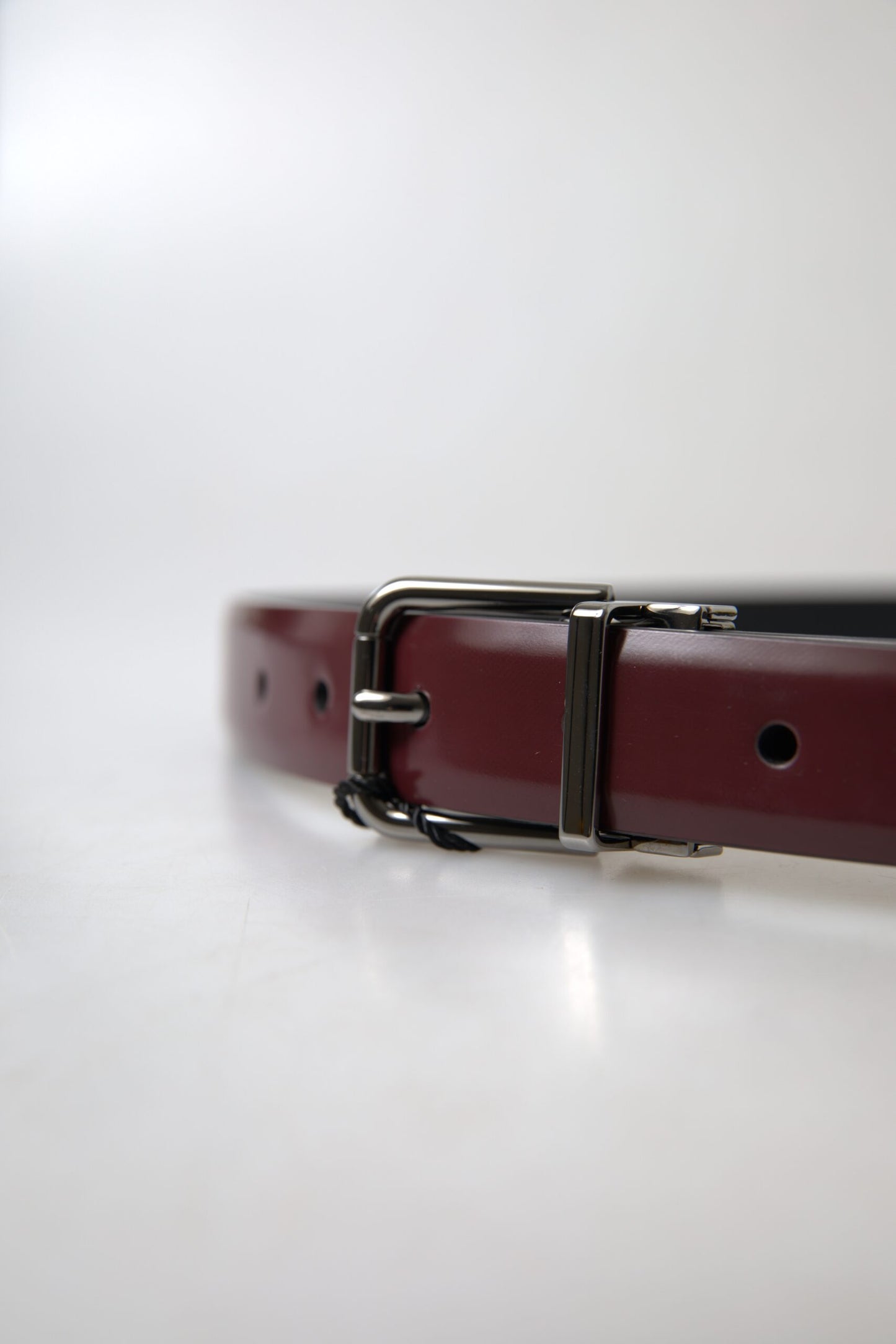 Dolce &amp; Gabbana Bordeaux Leather Silver Metal Buckle Belt