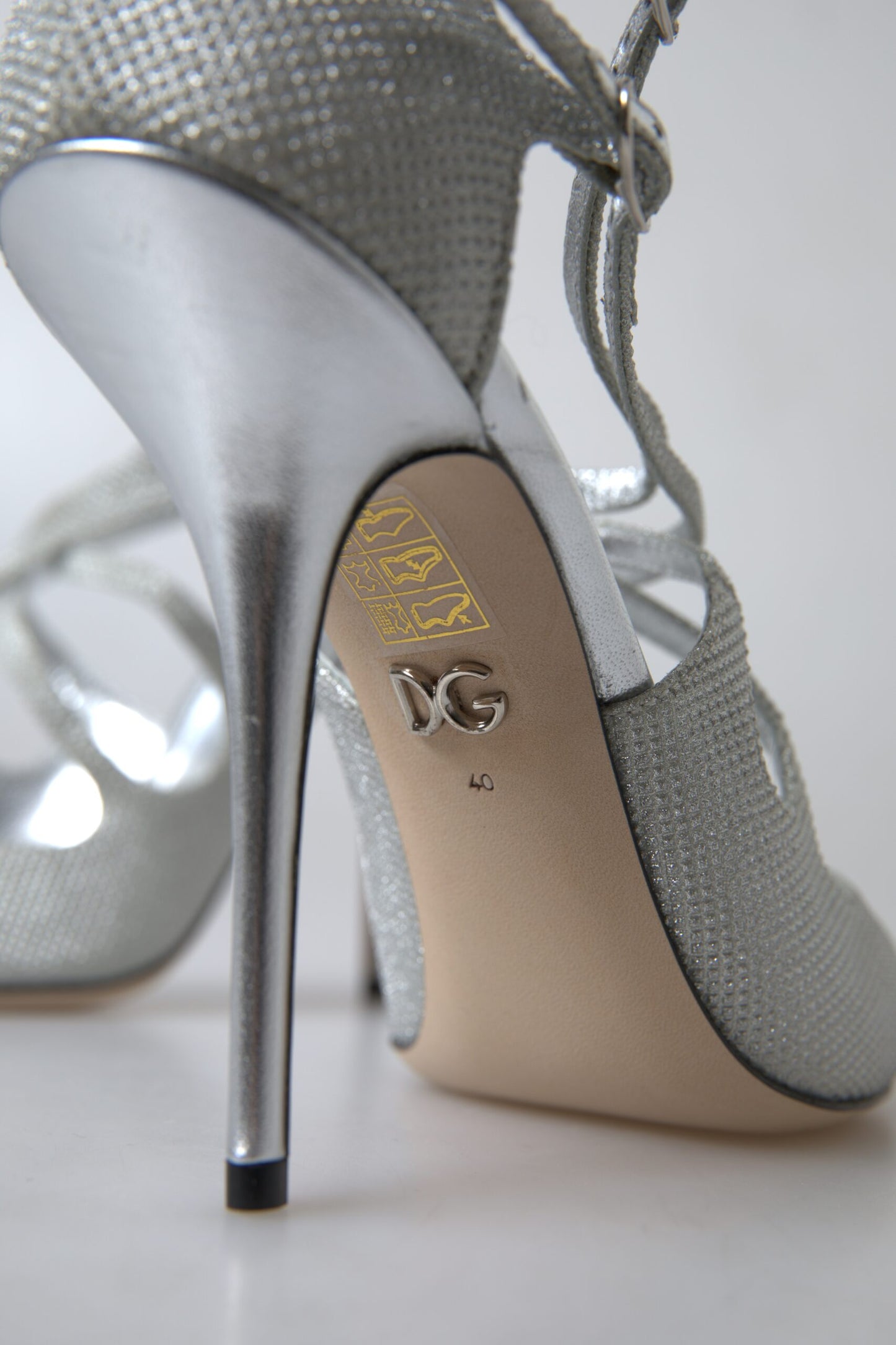 Dolce &amp; Gabbana Silber Schimmernde Sandalen Absatz Pumps Schuhe