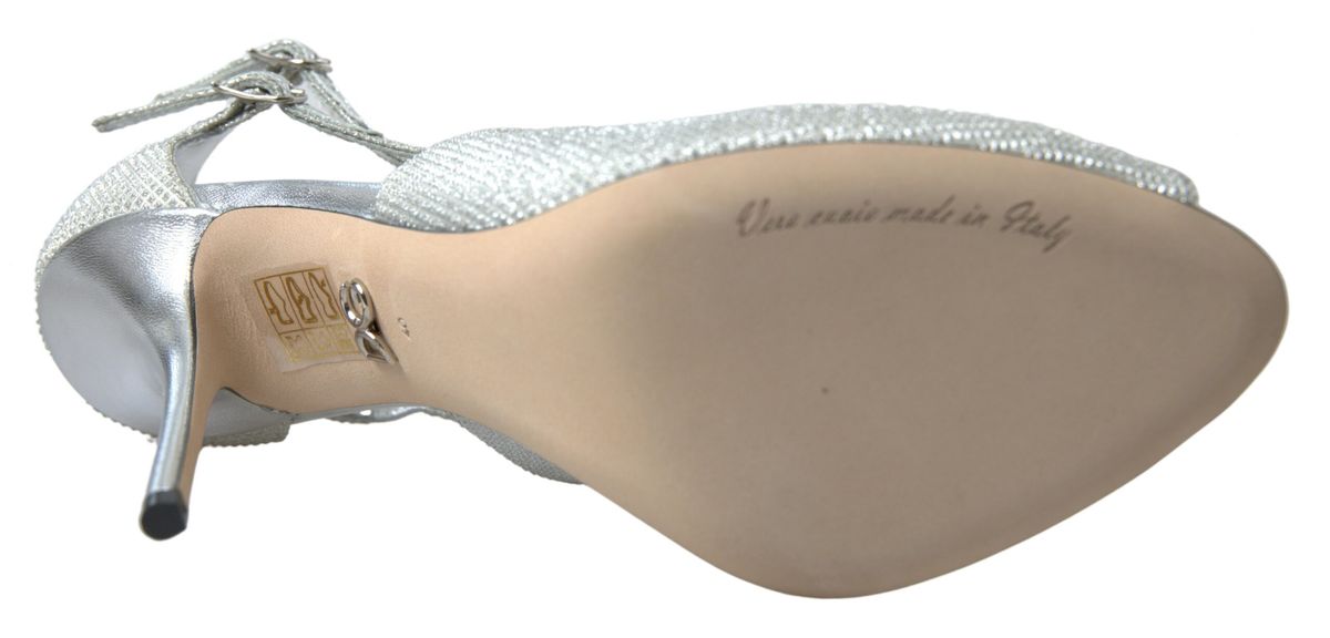 Dolce &amp; Gabbana Silber Schimmernde Sandalen Absatz Pumps Schuhe