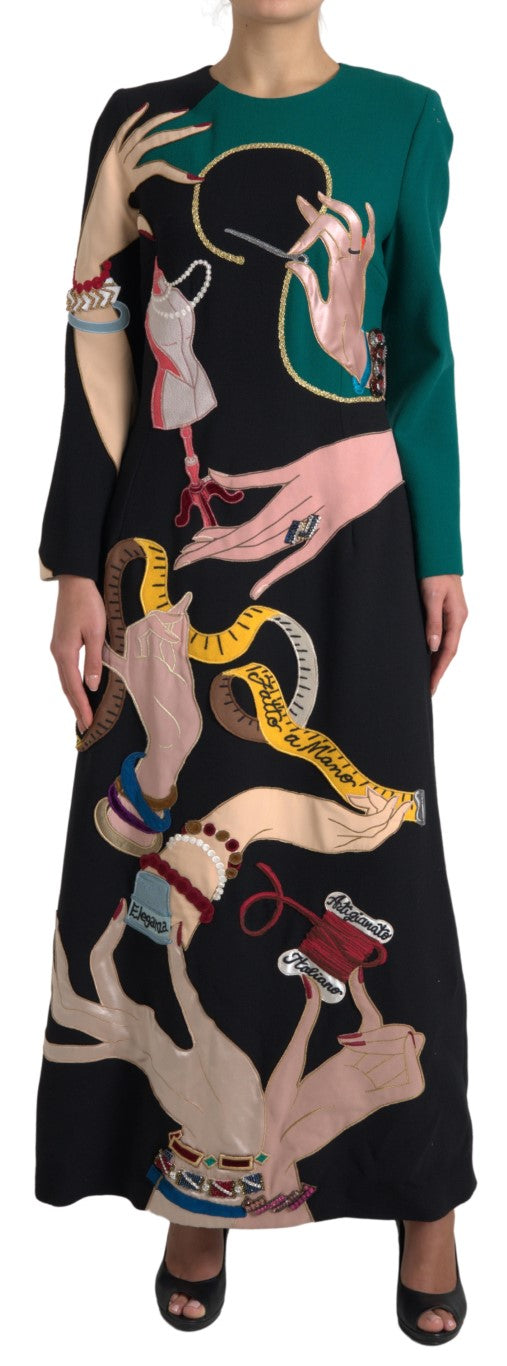 Dolce &amp; Gabbana – Mehrfarbiges Maxikleid in A-Linie mit langen Ärmeln