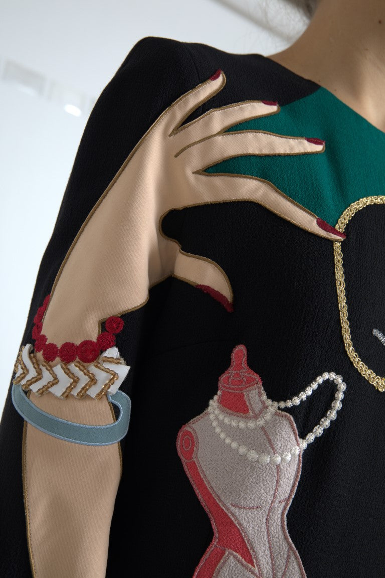 Dolce &amp; Gabbana – Mehrfarbiges Maxikleid in A-Linie mit langen Ärmeln