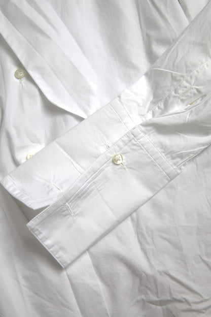 Dolce &amp; Gabbana White Cotton Ascot Collar Long Sleeves Top