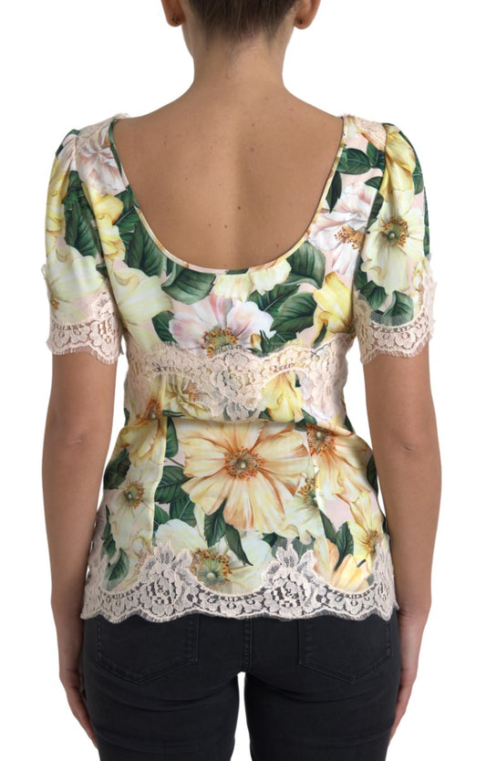 Dolce &amp; Gabbana Multicolor Floral Lace V Neck Blouse