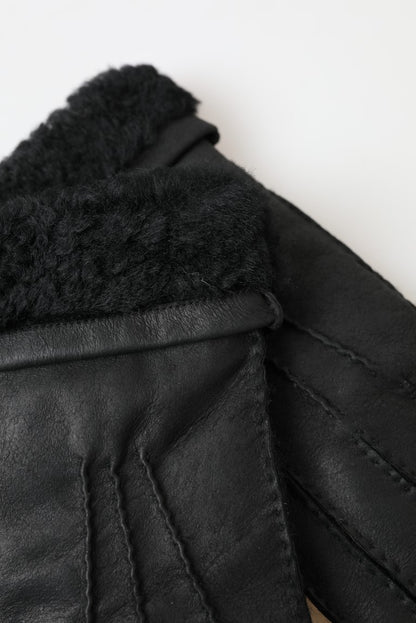 Dolce &amp; Gabbana Schwarze Lederpelz-Kurzhandfäustlinge Herrenhandschuhe
