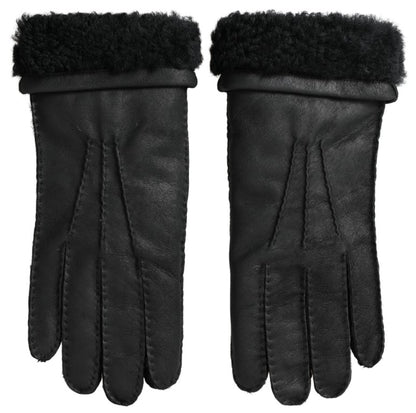 Dolce &amp; Gabbana Schwarze Lederpelz-Kurzhandfäustlinge Herrenhandschuhe