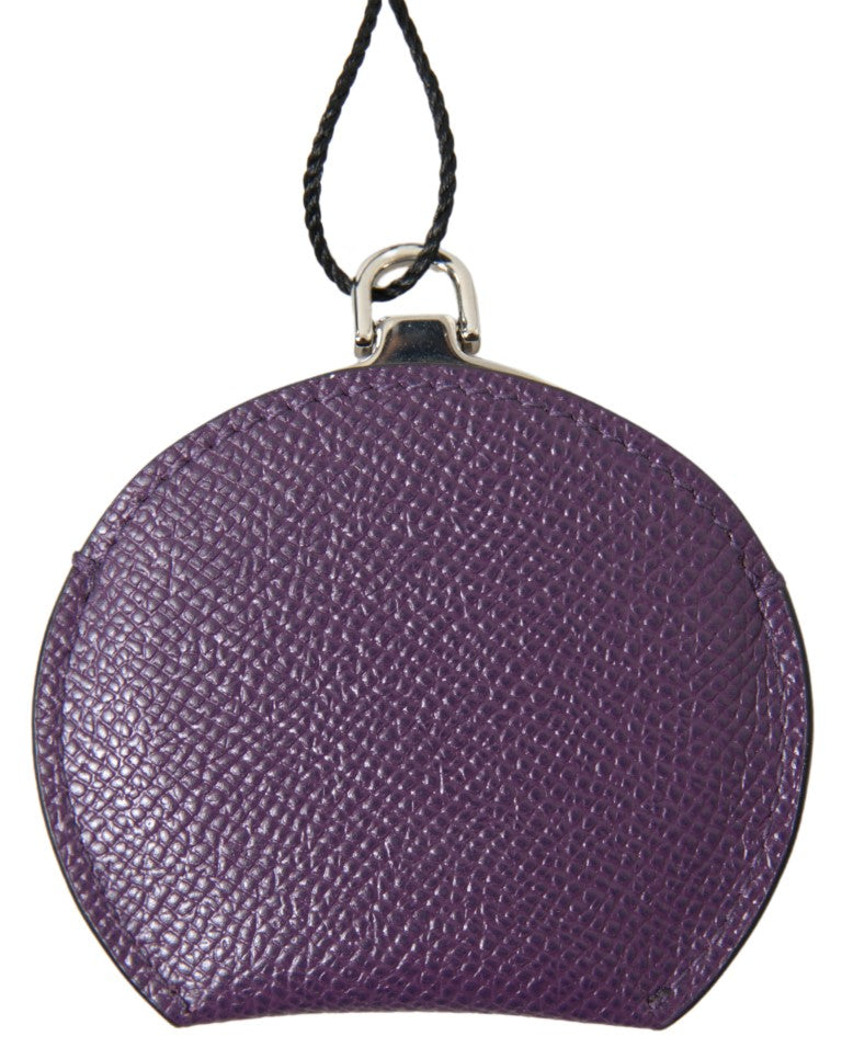 Dolce &amp; Gabbana Purple Calfskin Leather Round Hand Mirror Holder
