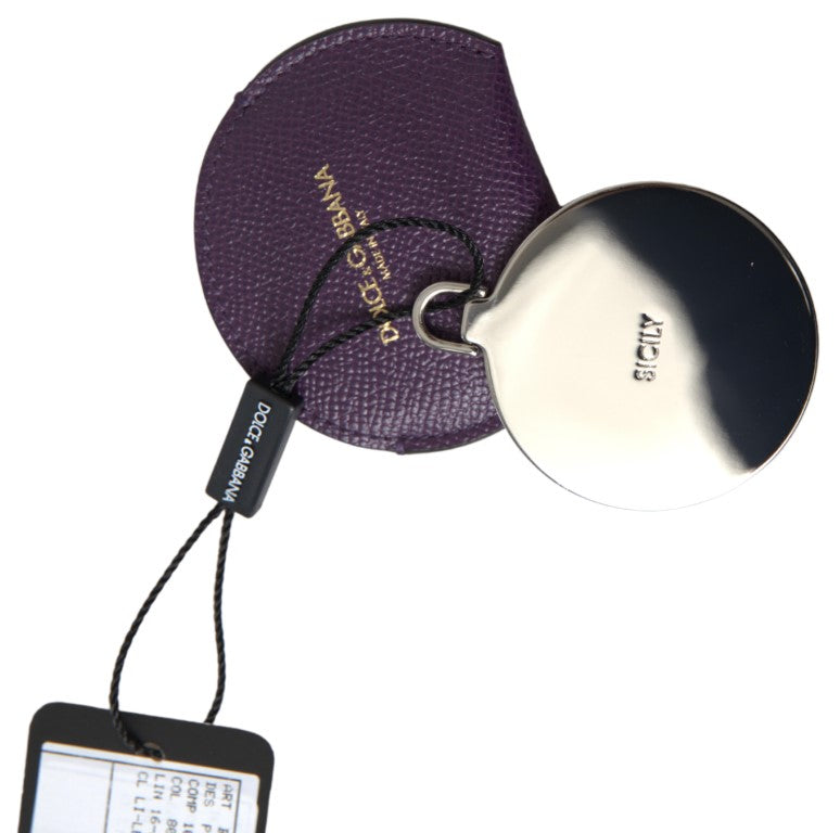 Dolce &amp; Gabbana Purple Calfskin Leather Round Hand Mirror Holder