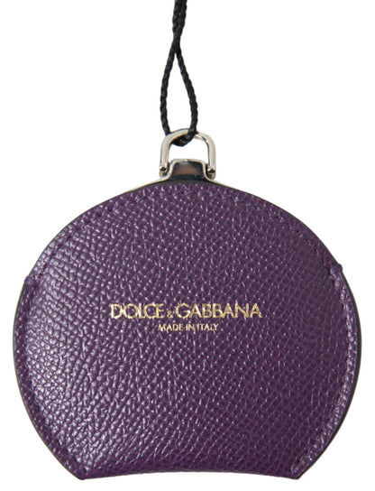Dolce &amp; Gabbana Purple Calfskin Leather Round Hand Mirror Holder