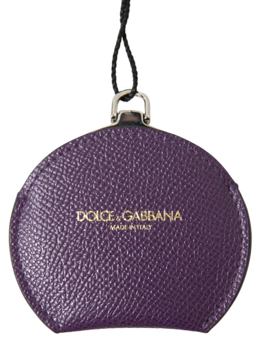 Dolce &amp; Gabbana Purple Calfskin Leather Round Hand Mirror Holder