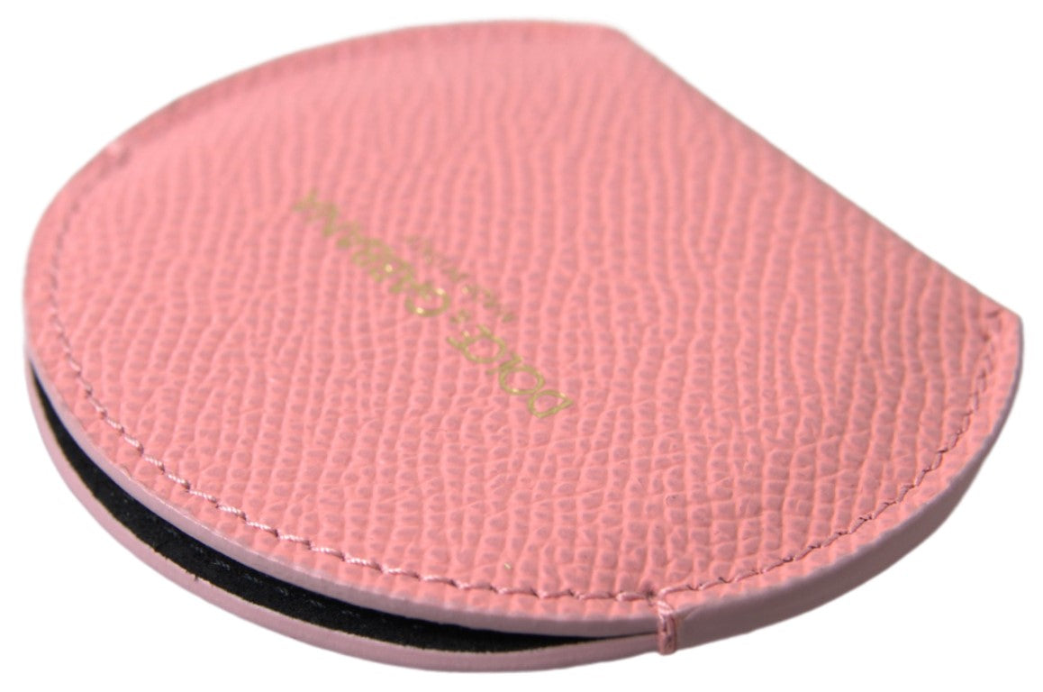 Dolce &amp; Gabbana Pink Calfskin Leather Round Mirror Holder