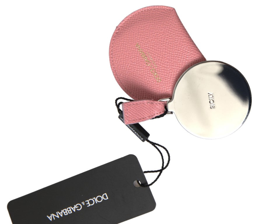 Dolce &amp; Gabbana Pink Calfskin Leather Round Mirror Holder