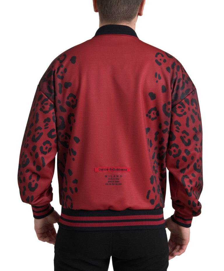 Dolce &amp; Gabbana – Bomberjacke aus Polyester mit durchgehendem Reißverschluss und rotem Leopardenmuster