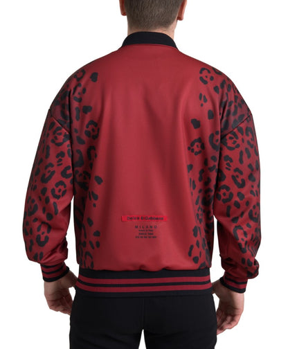 Dolce &amp; Gabbana – Bomberjacke aus Polyester mit durchgehendem Reißverschluss und rotem Leopardenmuster