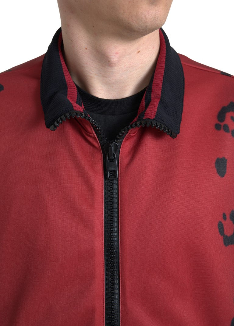 Dolce &amp; Gabbana – Bomberjacke aus Polyester mit durchgehendem Reißverschluss und rotem Leopardenmuster