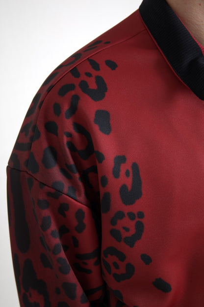Dolce &amp; Gabbana – Bomberjacke aus Polyester mit durchgehendem Reißverschluss und rotem Leopardenmuster