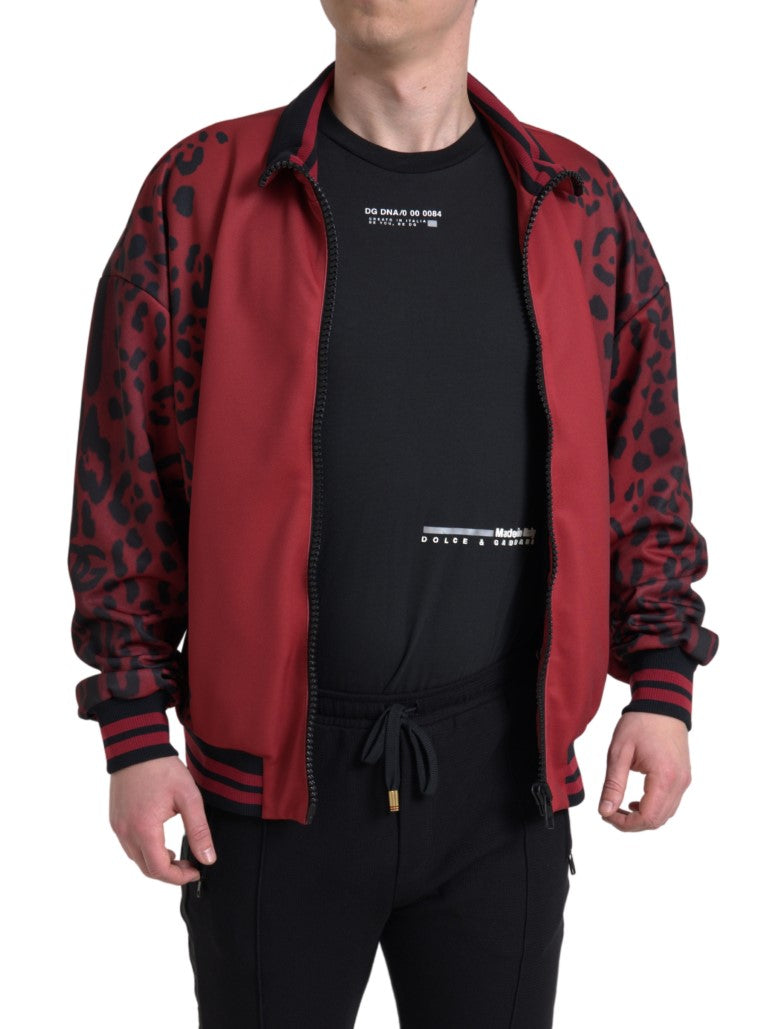 Dolce &amp; Gabbana – Bomberjacke aus Polyester mit durchgehendem Reißverschluss und rotem Leopardenmuster