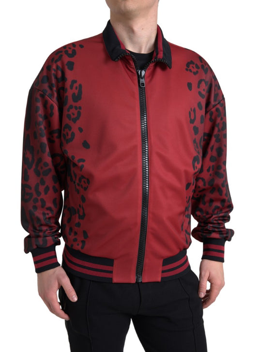 Dolce &amp; Gabbana – Bomberjacke aus Polyester mit durchgehendem Reißverschluss und rotem Leopardenmuster