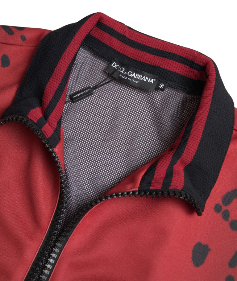 Dolce &amp; Gabbana – Bomberjacke aus Polyester mit durchgehendem Reißverschluss und rotem Leopardenmuster