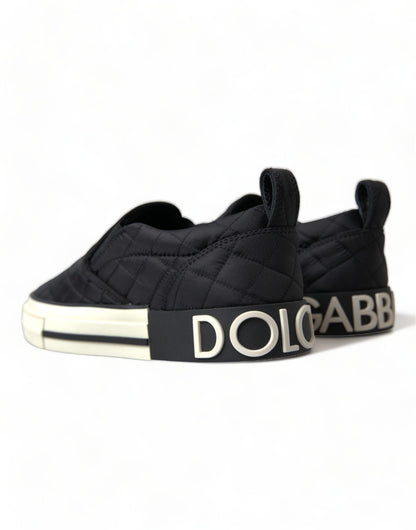 Dolce &amp; Gabbana – Schwarze, gesteppte Slipper mit niedrigem Schaft